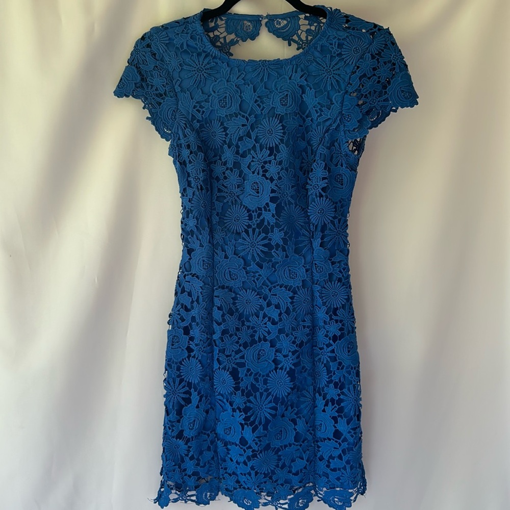 Lulu's Blue Sheath Mini Dress Cap Sleeve Crew Neck